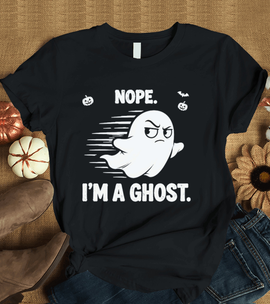 Nope I'm A Ghost Halloween Spooky With Pumpkins And Bats T-Shirt