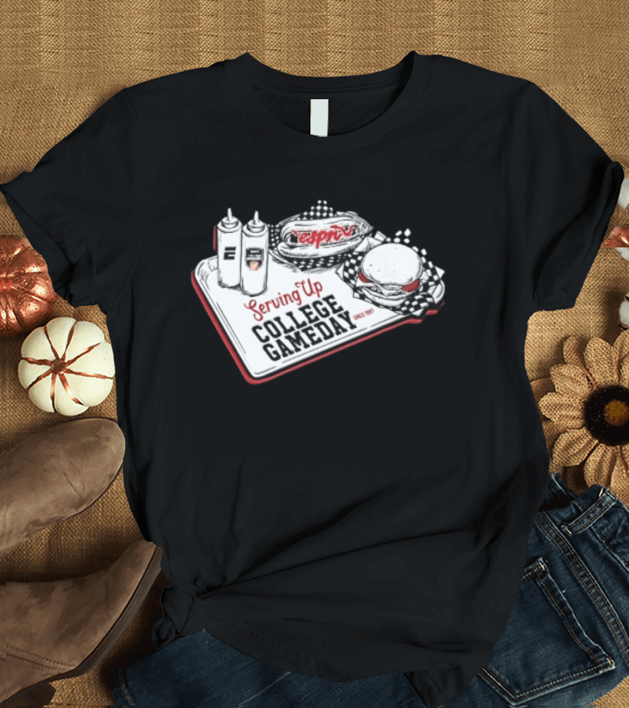 Espn Serving Up College Gameday Since 1987 Food Tray Hot Dog Burger Sketch T-Shirt