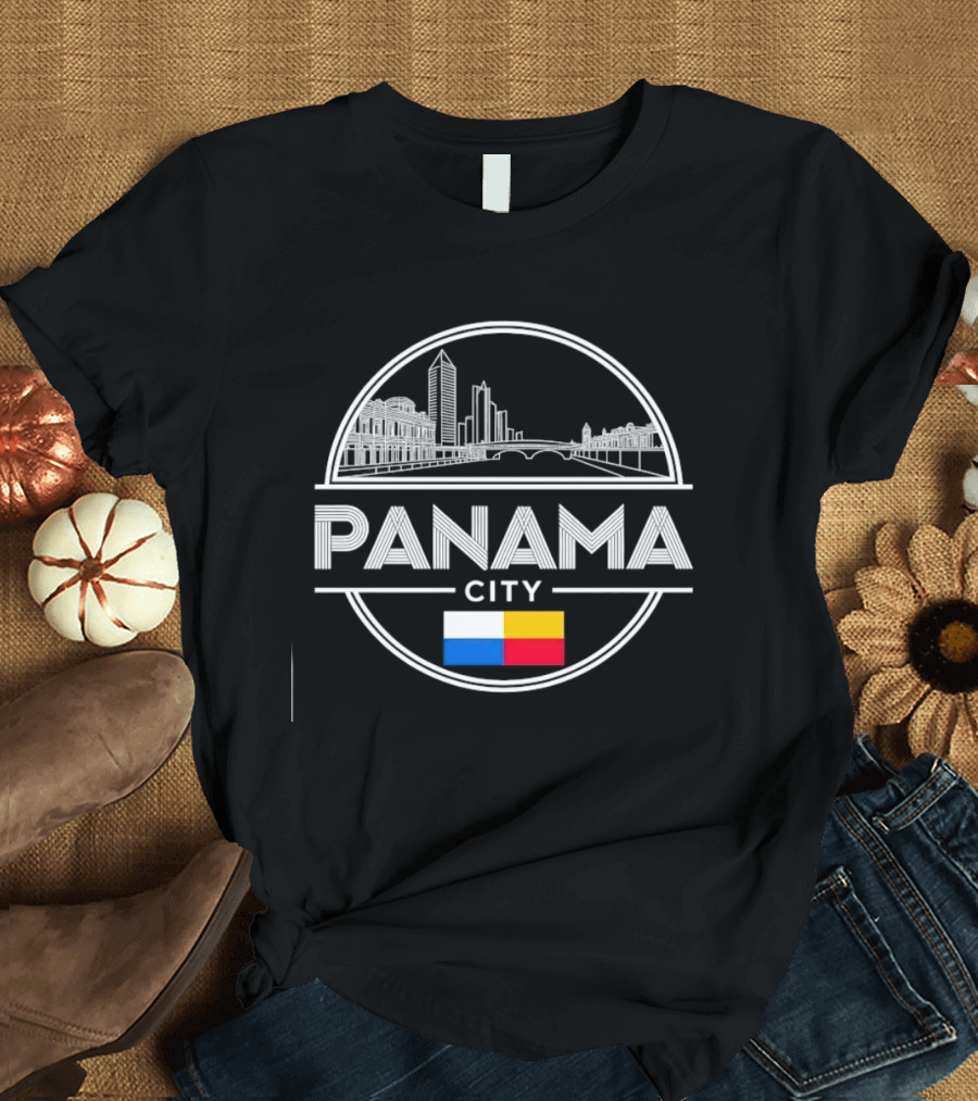 Panama City Skyline With Flag Colors Souvenir Travel Assistant To=python Code T-Shirt