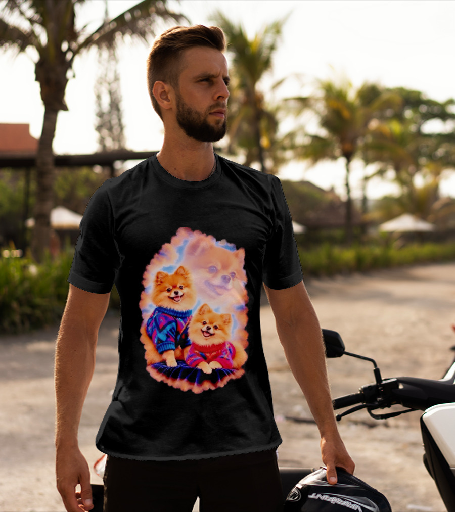Pomeranian Puppies Cozy Sweaters Neon Pastel Vibe T-Shirt