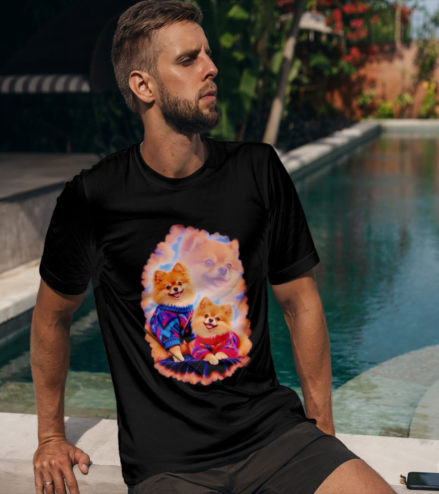 Pomeranian Puppies Cozy Sweaters Neon Pastel Vibe T-Shirt