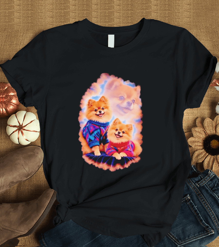 Pomeranian Puppies Cozy Sweaters Neon Pastel Vibe T-Shirt