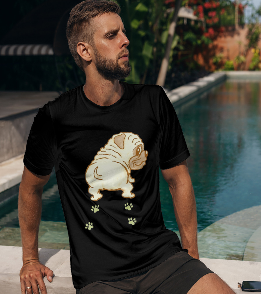 Pug Looking Back With Paw Prints Dog Cute Canine T-Shirt