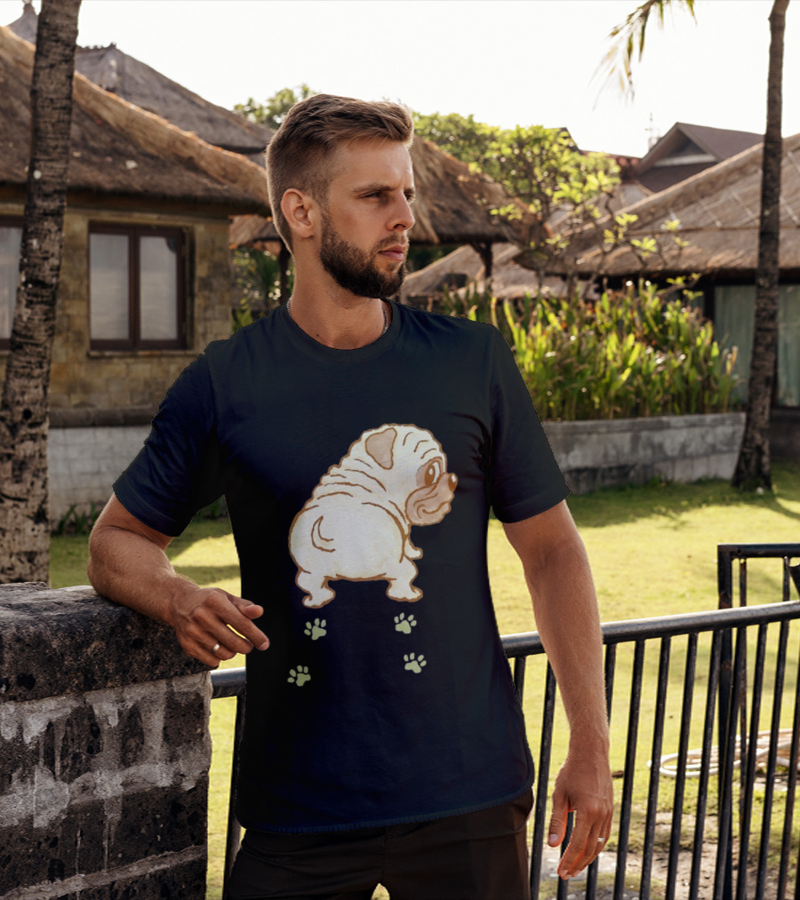 Pug Looking Back With Paw Prints Dog Cute Canine T-Shirt