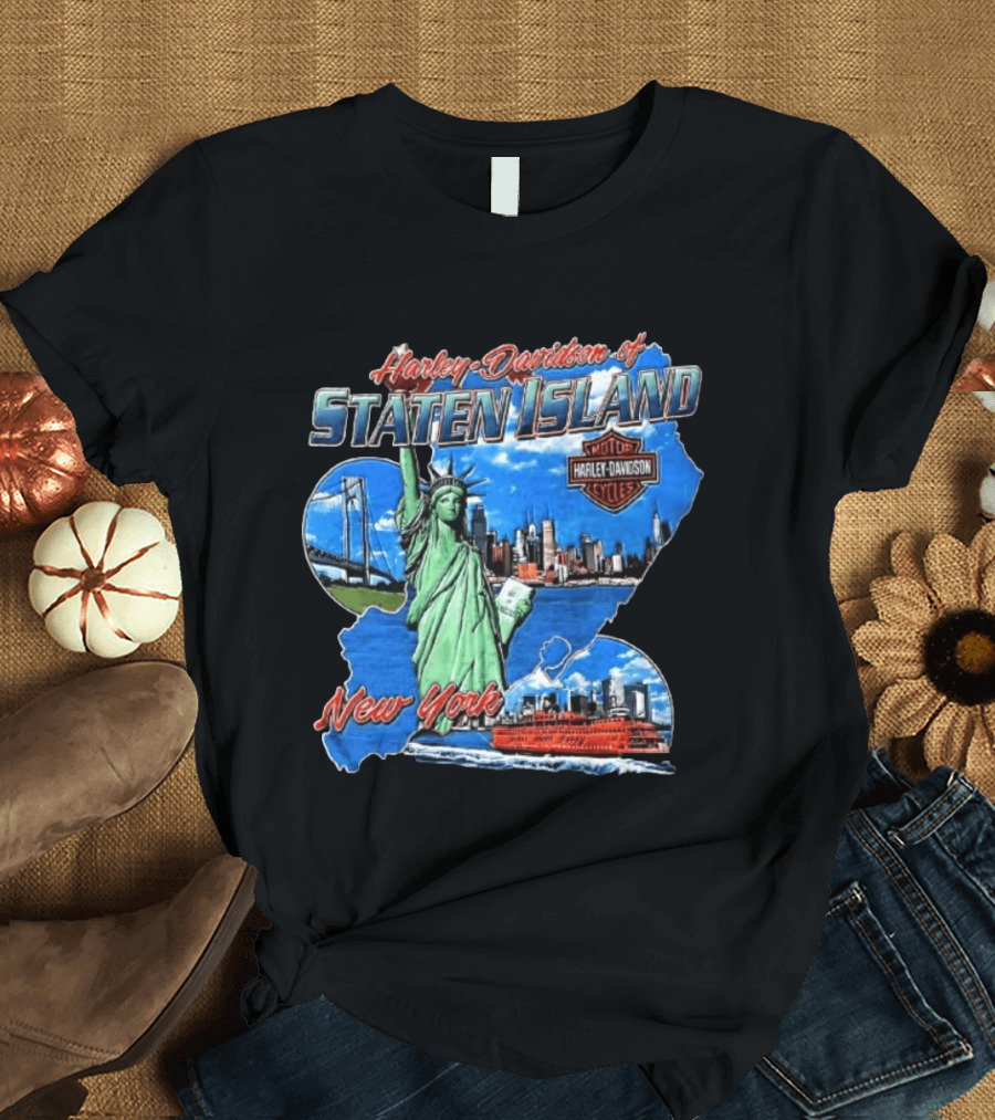 Harley Davidson Of Staten Island Liberty NYC Skyline New York T-Shirt