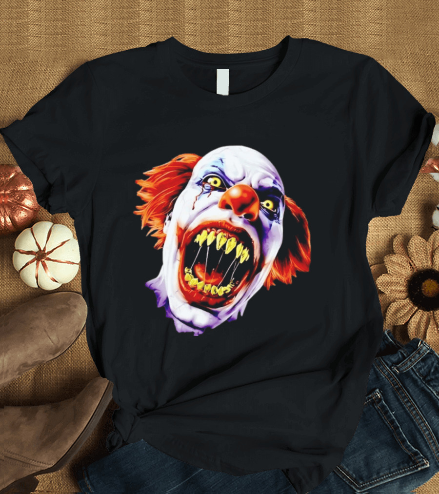Scary Pennywise The Clown IT Horror Teeth And Fiery Hair T-Shirt