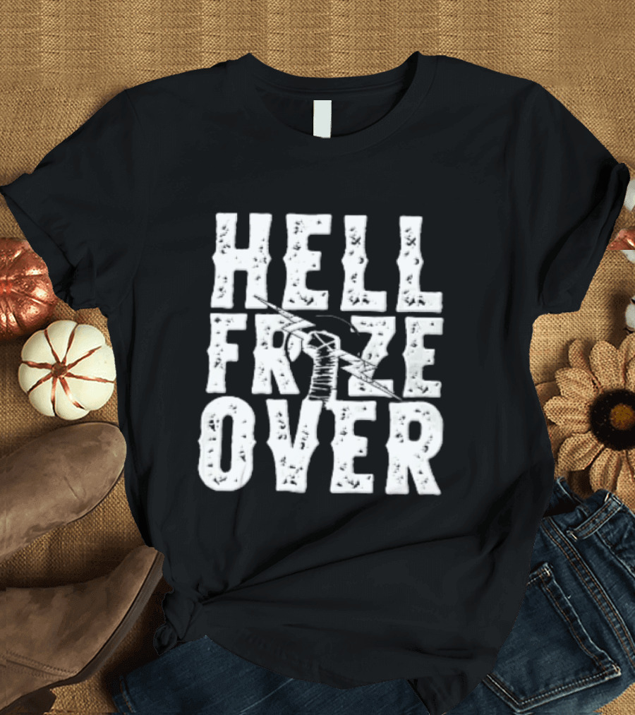 Hell Froze Over Taped Fist Lightning Bolt Distressed T-Shirt