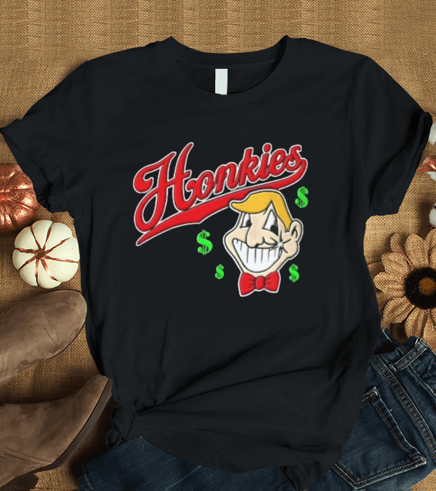 Honkies Red Script Cartoon Blond Man Dollar Signs T-Shirt