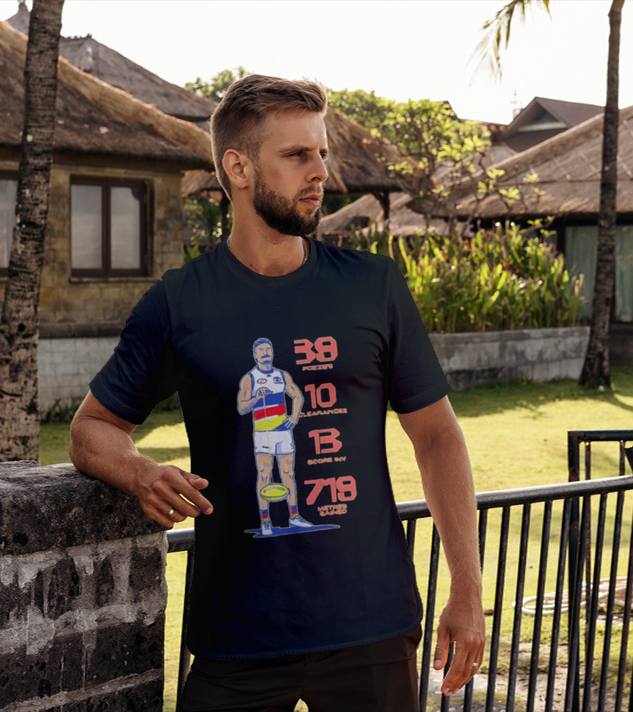 Izak Rankine Adelaide Crows 39 Pozzies 10 Clearances 13 Score Inv 719 Metres Gained AFL Sherrin Rugby Stats T-Shirt