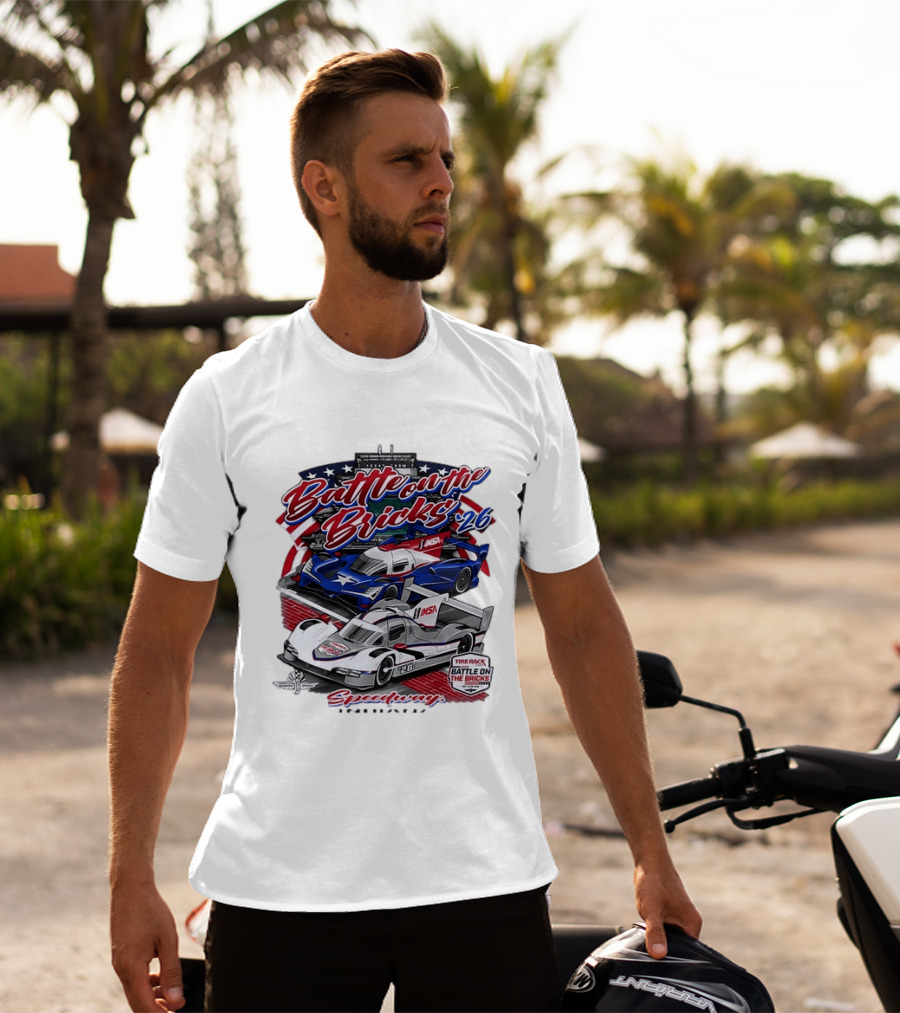 Battle On The Bricks '26 IMSA Indianapolis Motor Speedway Tire Rack Racing Cars T-Shirt