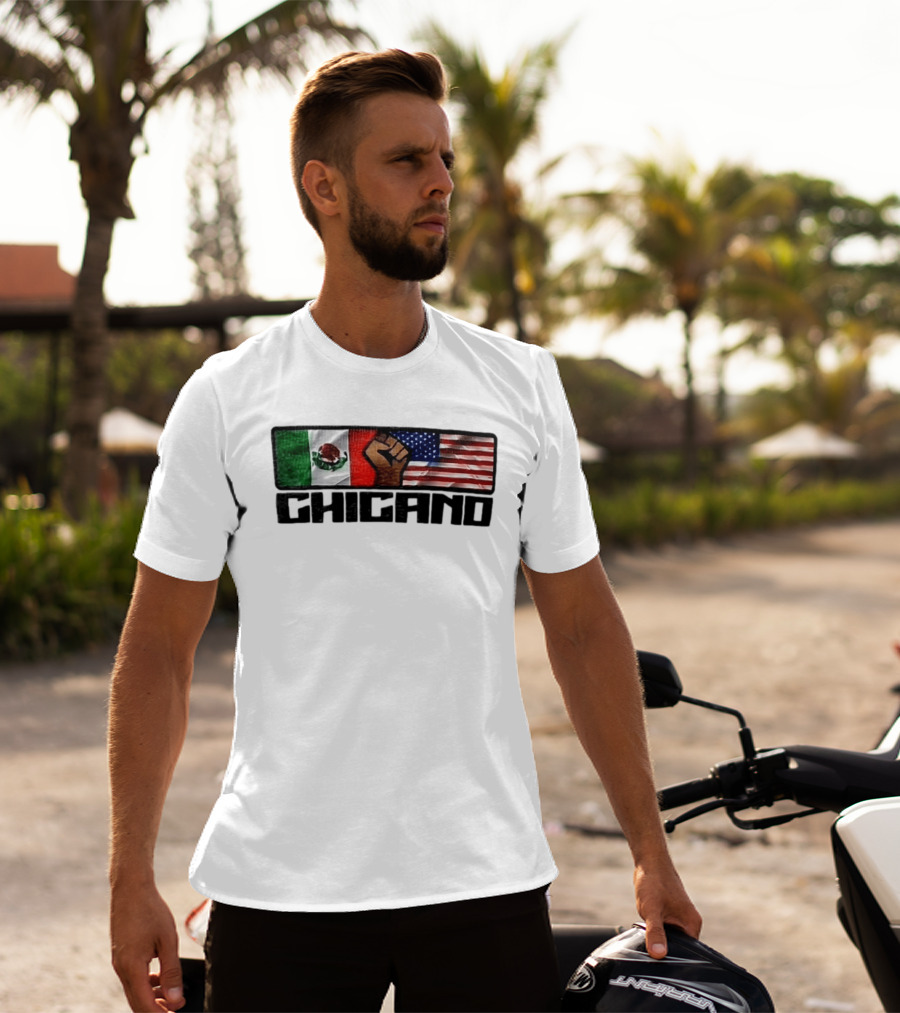 Chicano Mexican And American Flags With Raised Fist T-Shirt
