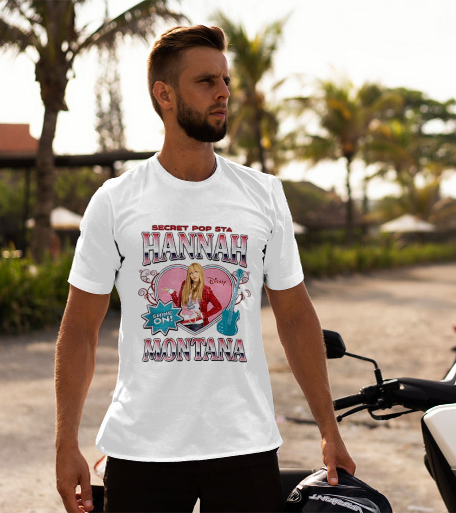Hannah Montana Secret Pop Star Shine On Disney Heart Electric Guitar T-Shirt