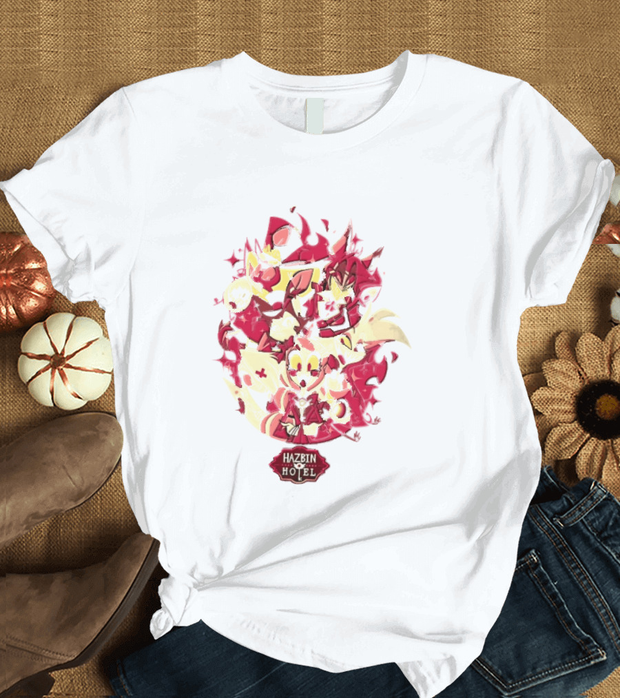 Hazbin Hotel Demon Characters Red Sparkles Group T-Shirt
