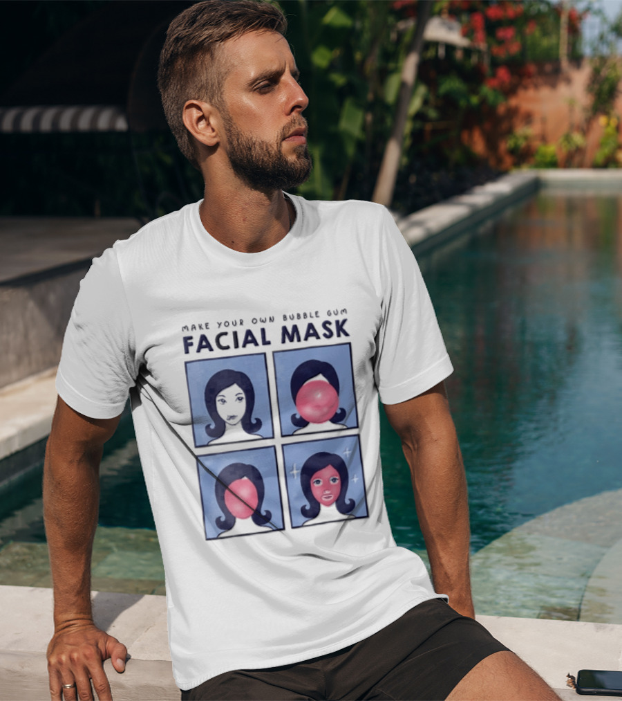 Make Your Own Bubble Gum Facial Mask Comic Woman Four Panel Pink Pop T-Shirt