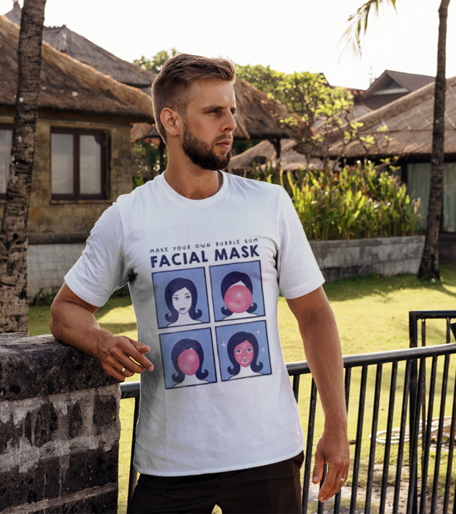 Make Your Own Bubble Gum Facial Mask Comic Woman Four Panel Pink Pop T-Shirt