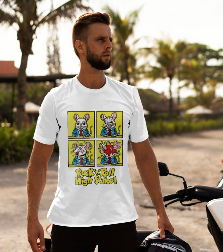 Rock N Roll High School Comic Mouse Head Explosion Cartoon Panels T-Shirt