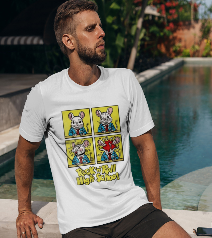 Rock N Roll High School Comic Mouse Head Explosion Cartoon Panels T-Shirt