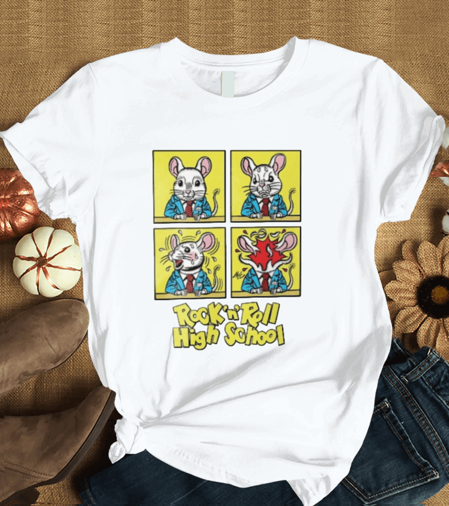 Rock N Roll High School Comic Mouse Head Explosion Cartoon Panels T-Shirt