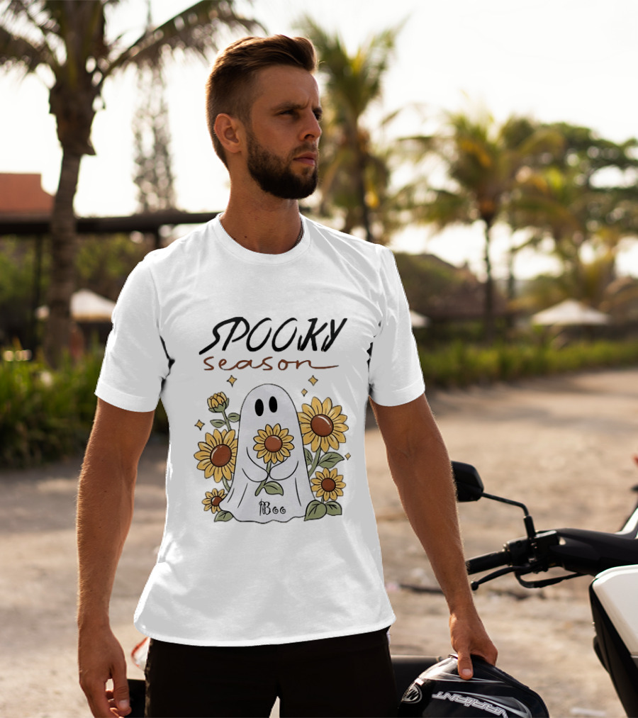 Spooky Season Ghost With Sunflowers Halloween Sunflower Ghost T-Shirt