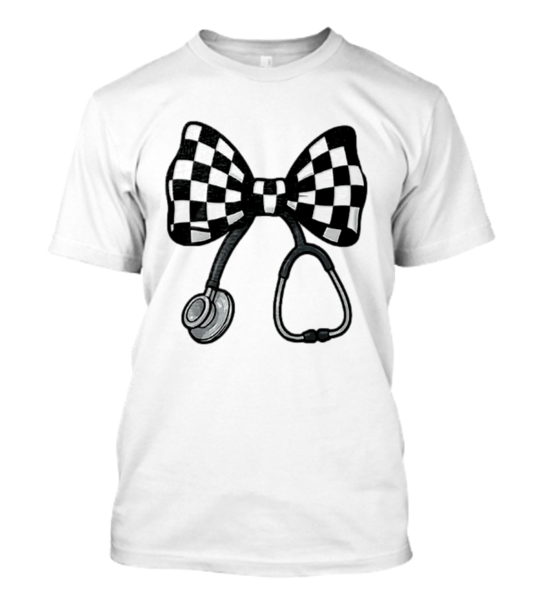 Checkered Bow Stethoscope Medical Nurse T-Shirt