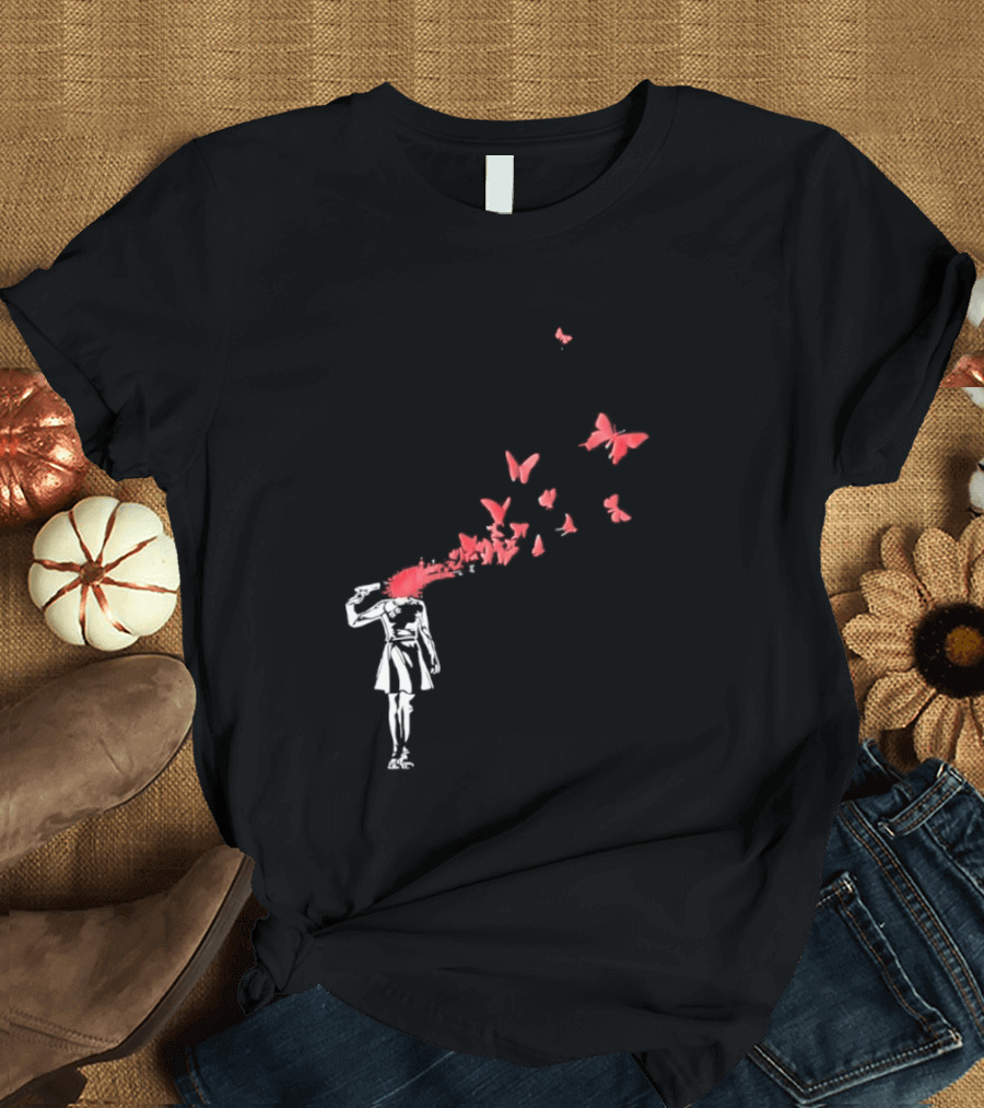 Banksy Girl Red Butterfly Burst Explosion T-Shirt