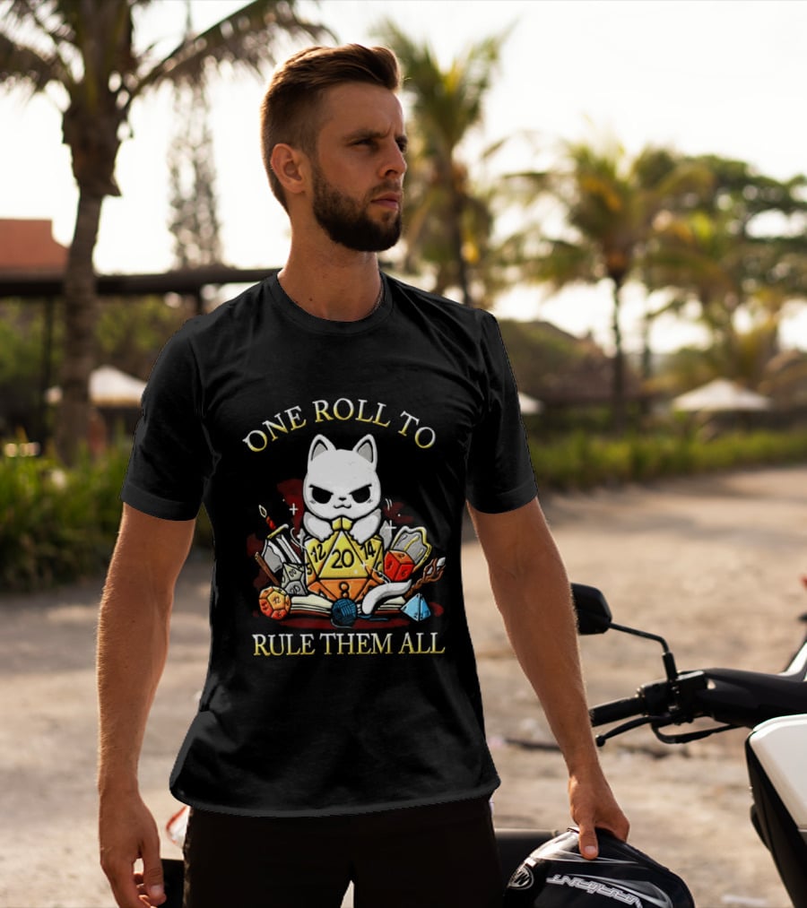 One Roll To Rule Them All Cat With Tabletop Gaming Dice T-Shirt