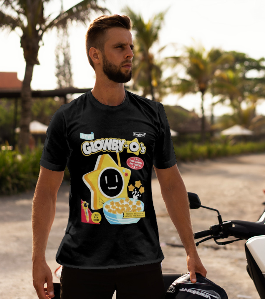 NEW Playtime Co Glowby O's Star Shaped Oat Cereal Box With Smiling Star And Bowl Of Cereal Bites T-Shirt