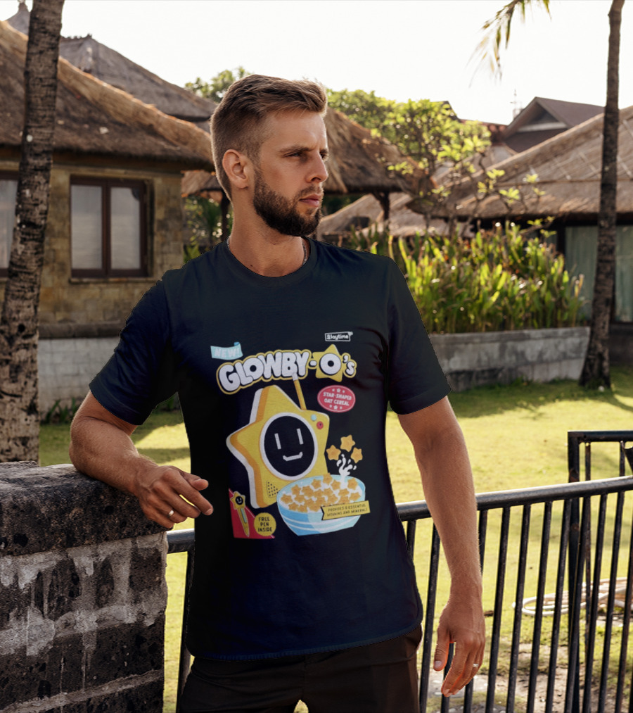 NEW Playtime Co Glowby O's Star Shaped Oat Cereal Box With Smiling Star And Bowl Of Cereal Bites T-Shirt