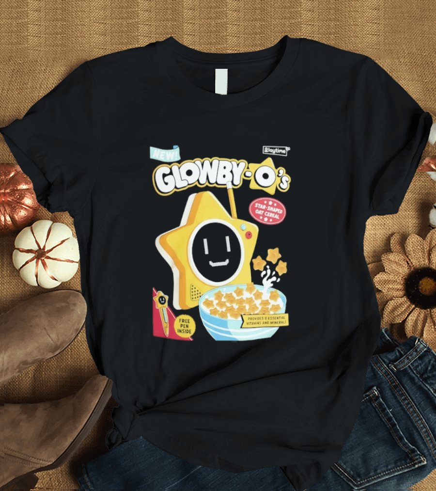 NEW Playtime Co Glowby O's Star Shaped Oat Cereal Box With Smiling Star And Bowl Of Cereal Bites T-Shirt