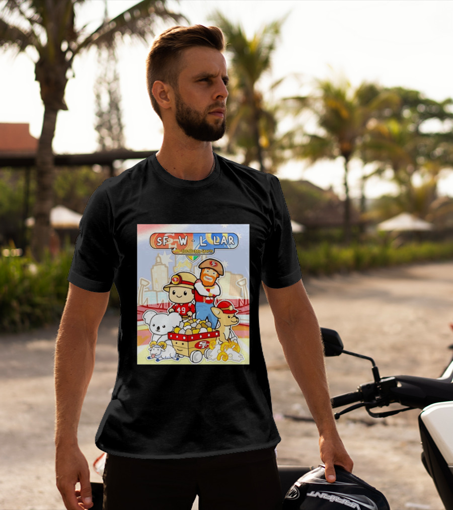 SF 49ers Vs LAR CornDoggy Sports Matchup With Cute Characters And Animals T-Shirt