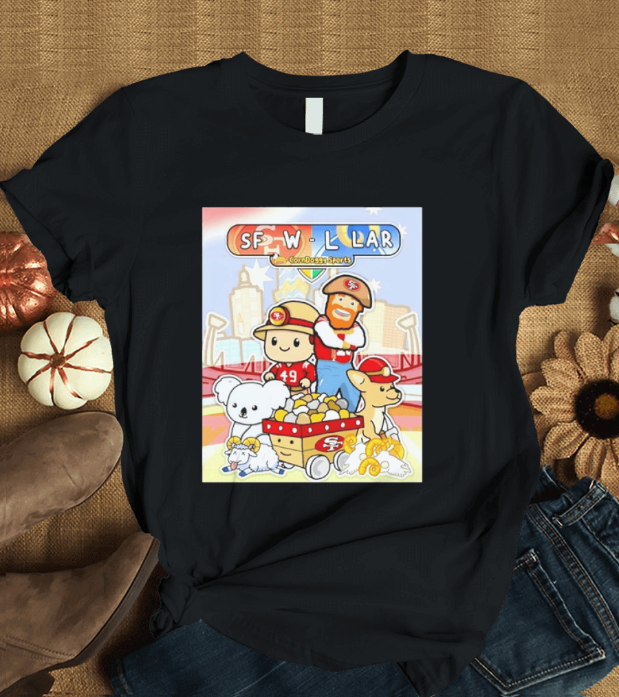 SF 49ers Vs LAR CornDoggy Sports Matchup With Cute Characters And Animals T-Shirt