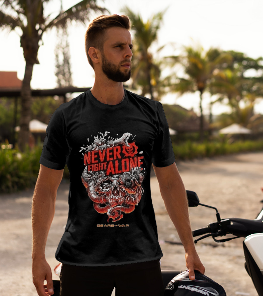 Gears Of War Never Fight Alone Skull Floral Snake T-Shirt