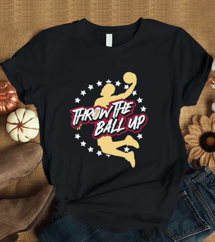 Throw The Ball Up Basketball Player Silhouette With Stars T-Shirt