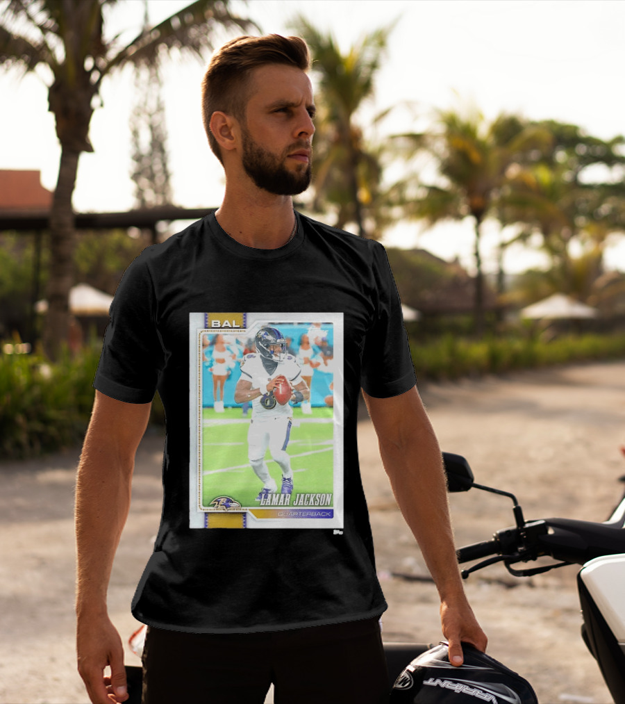 Lamar Jackson Baltimore Ravens Quarterback Topps Trading Card Authentic NFL Edition T-Shirt