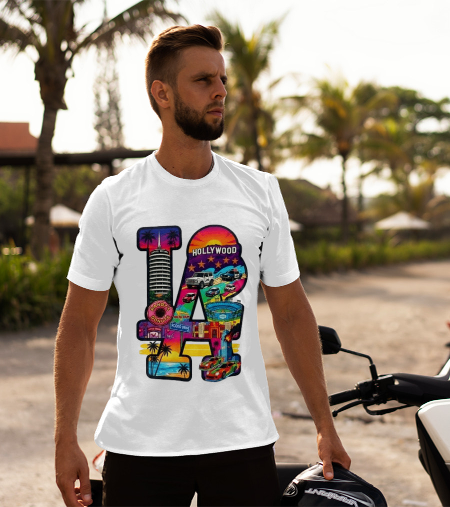 Los Angeles Hollywood Randy's Donuts Rodeo Drive Palm Trees Dodgers Stadium T-Shirt