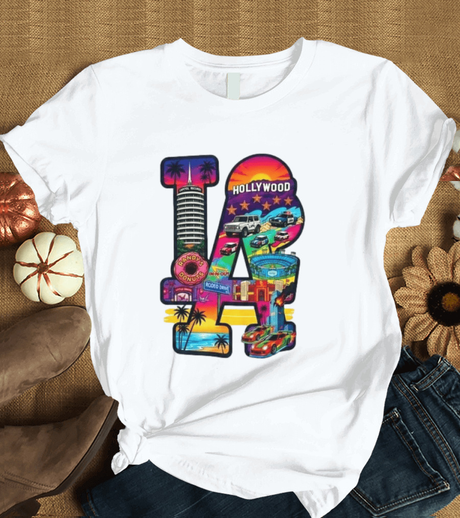 Los Angeles Hollywood Randy's Donuts Rodeo Drive Palm Trees Dodgers Stadium T-Shirt