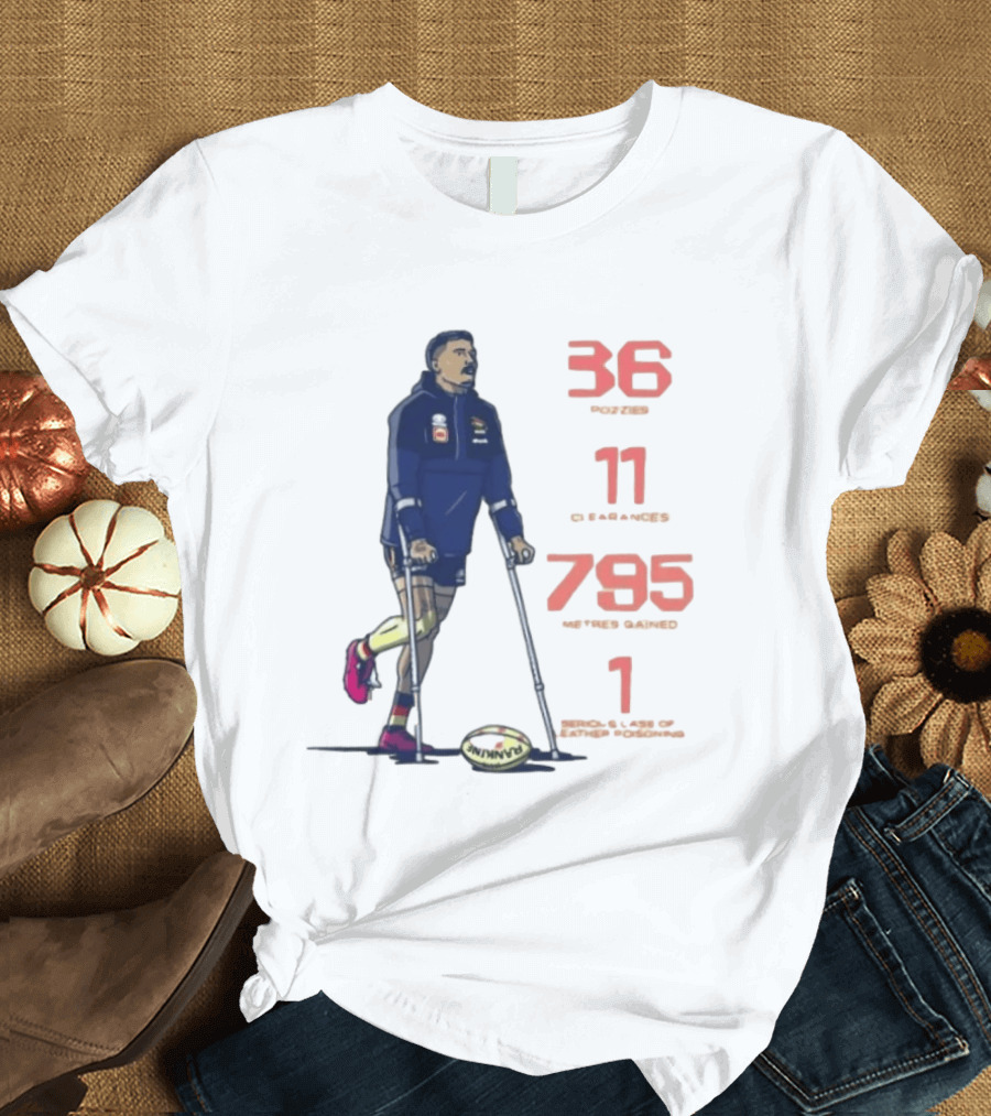 Izak Rankine 36 Tackles Crutches Adelaide Crows AFL Stats 795 Meters Gained T-Shirt