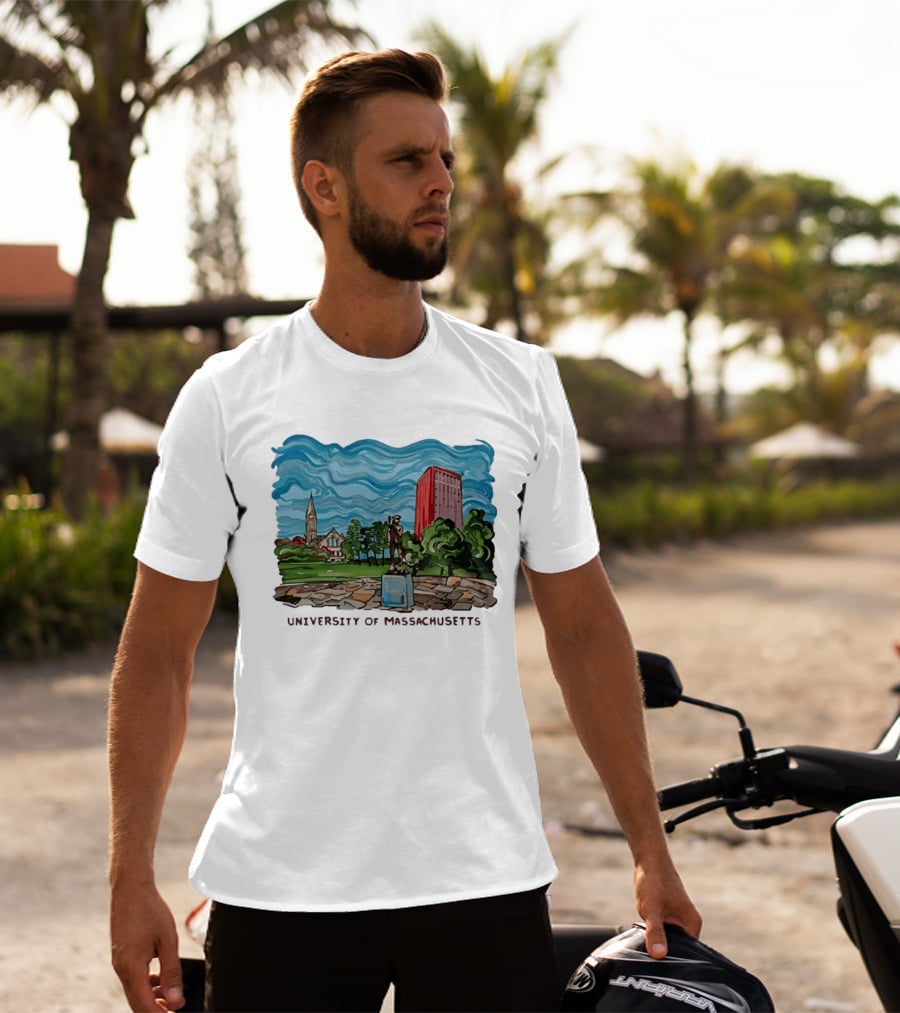 University Of Massachusetts Landmark Campus Scene Tower And Trees T-Shirt