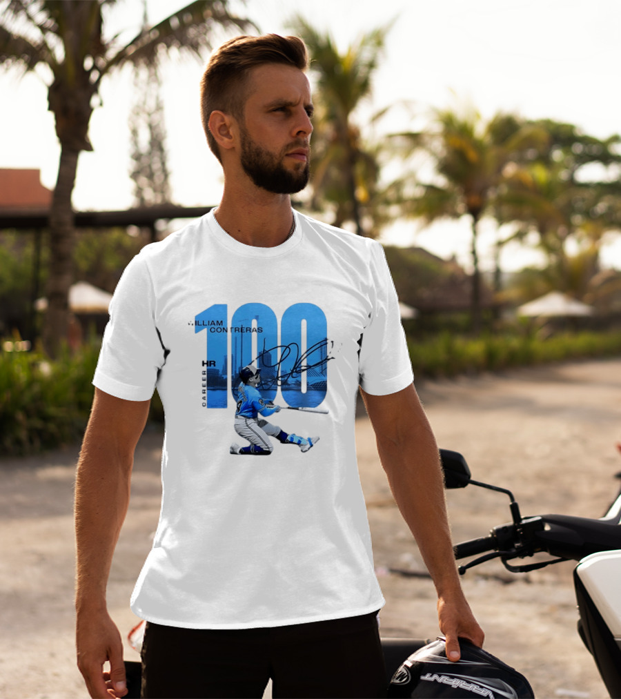 William Contreras Milwaukee Brewers 100 HR Milestone Signature T-Shirt