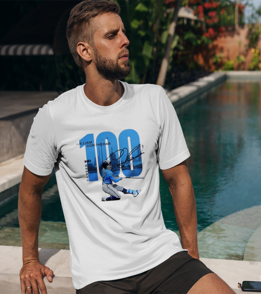 William Contreras Milwaukee Brewers 100 HR Milestone Signature T-Shirt