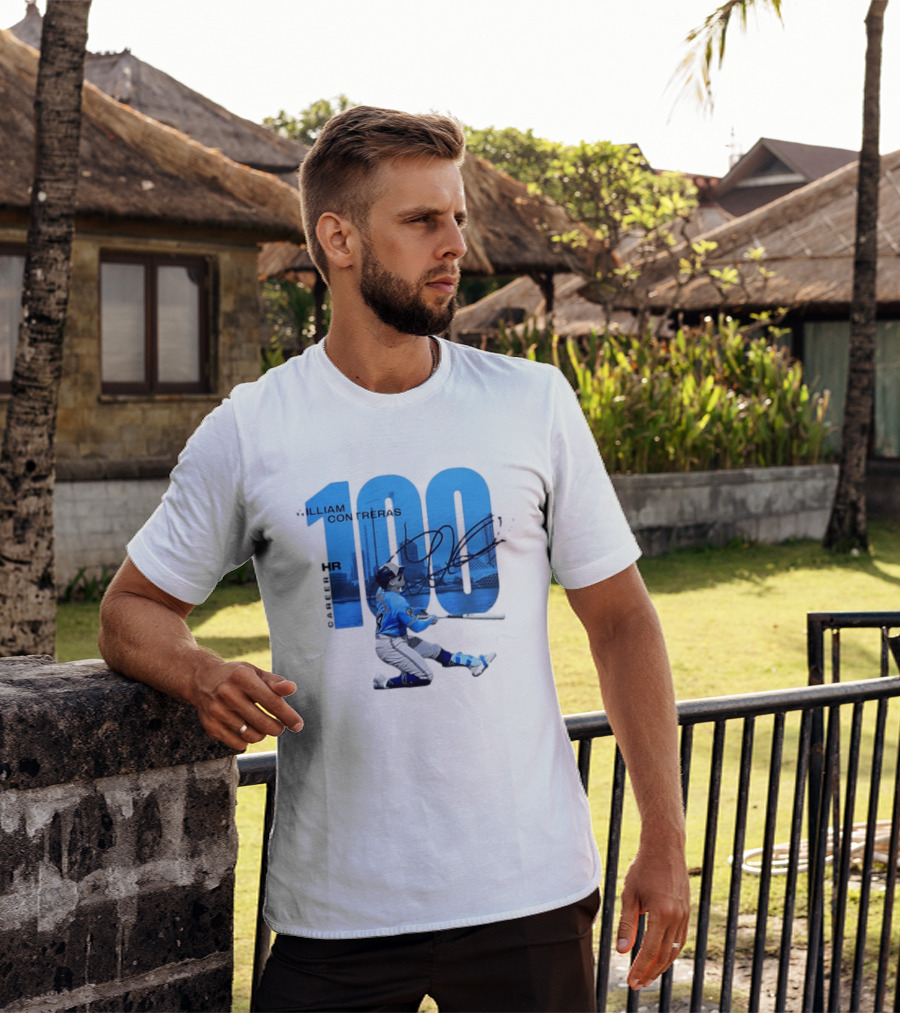 William Contreras Milwaukee Brewers 100 HR Milestone Signature T-Shirt