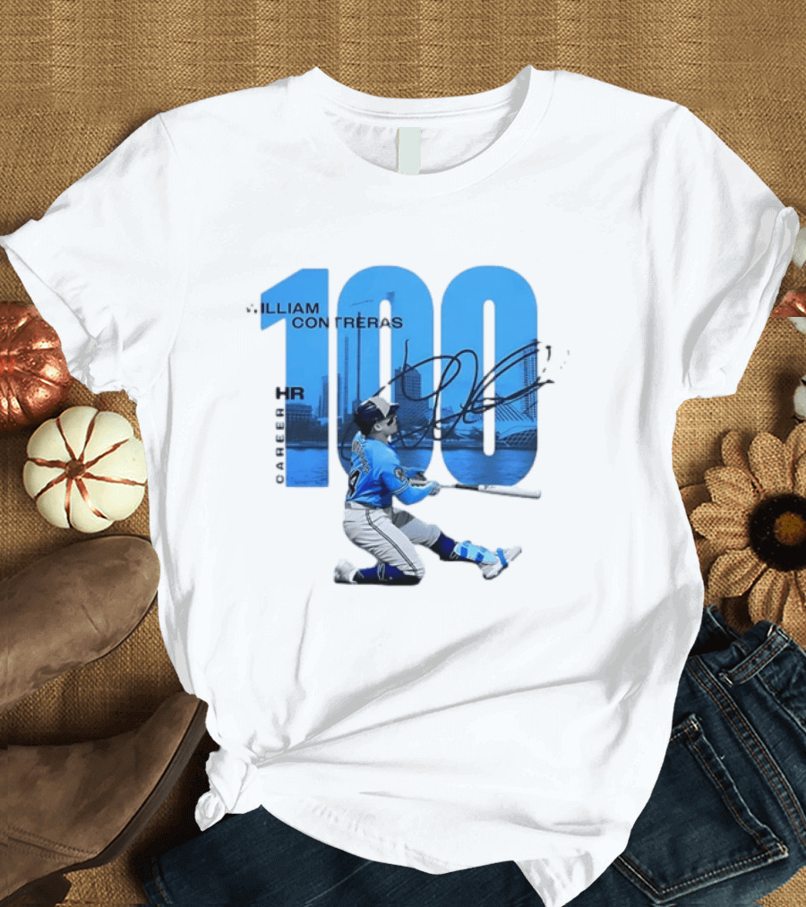William Contreras Milwaukee Brewers 100 HR Milestone Signature T-Shirt