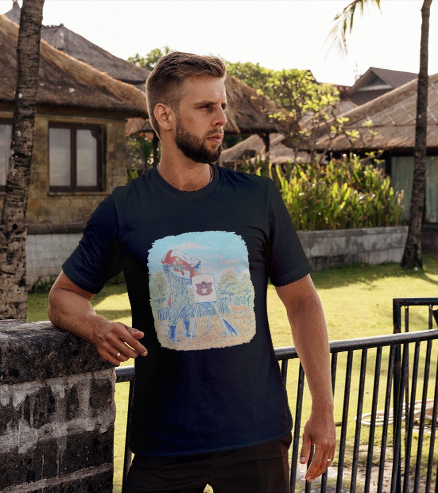 Aubie The Tiger Auburn University Deer Hunting Scene With Feeder And Deer T-Shirt
