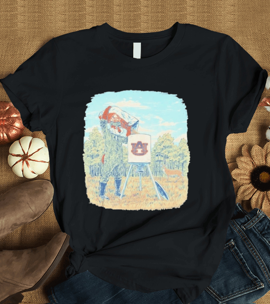 Aubie The Tiger Auburn University Deer Hunting Scene With Feeder And Deer T-Shirt
