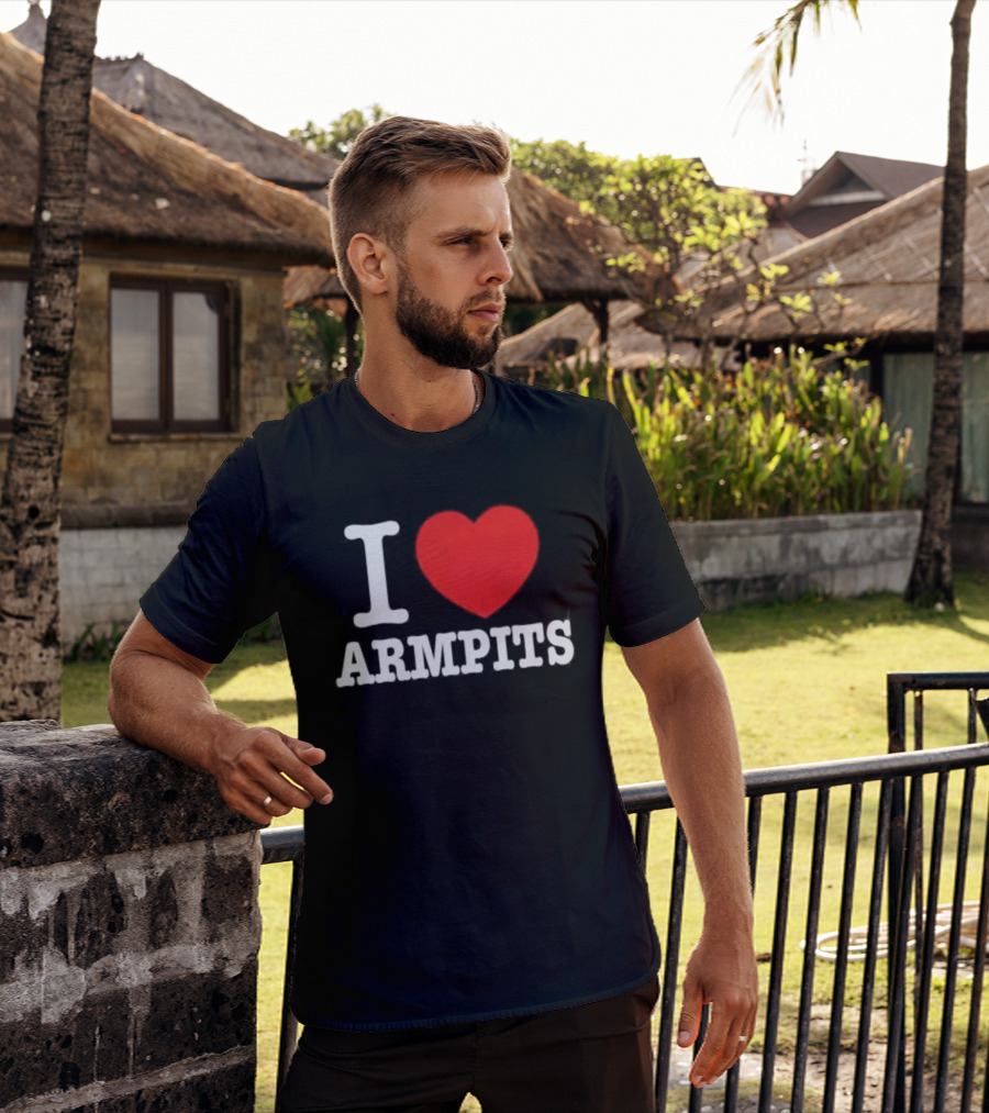 I Love Armpits Fetish Humor Bold White Red Heart T-Shirt