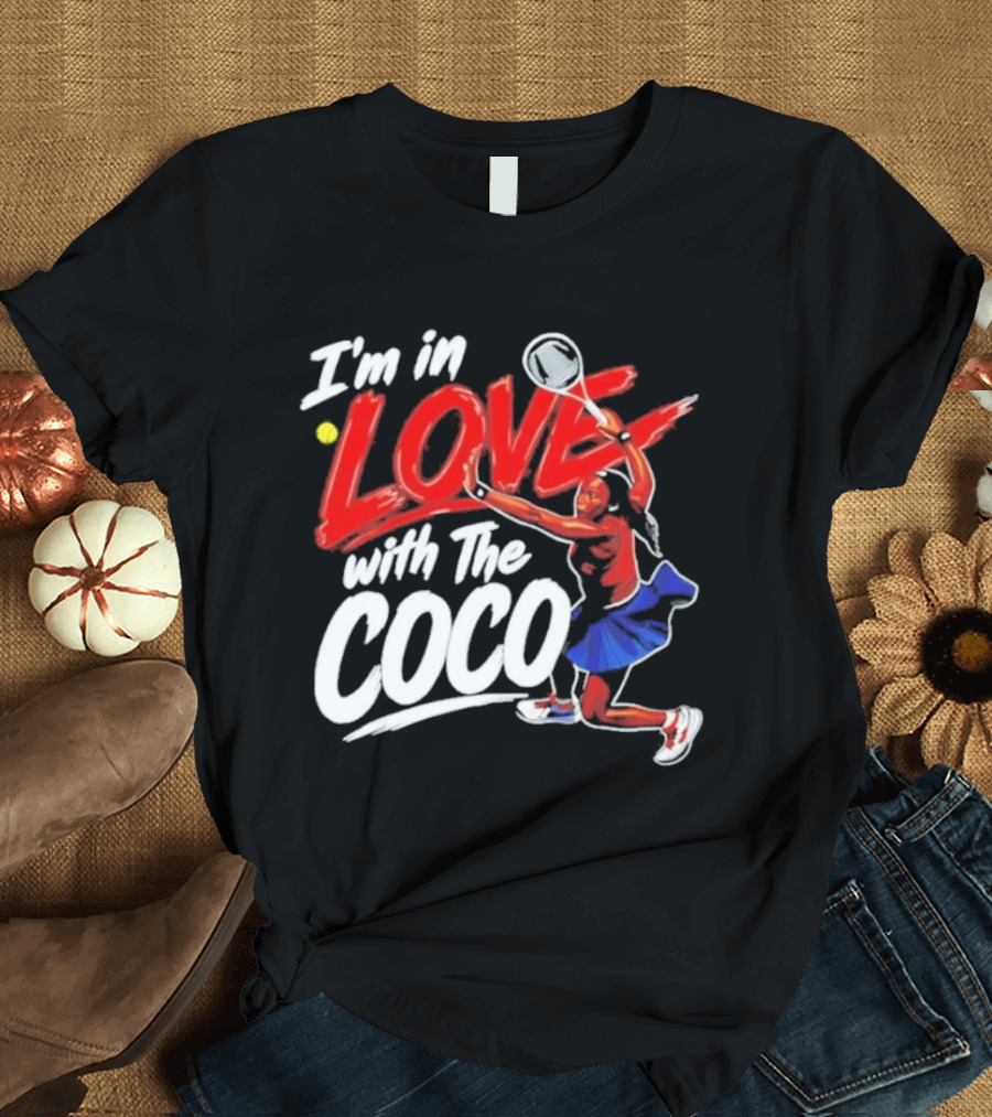 I'm In Love With The Coco Tennis Slam Action Bold Red And White T-Shirt