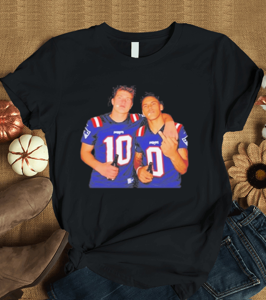 New England Patriots Drake Maye Christian Gonzalez Middle Finger Beer T-Shirt