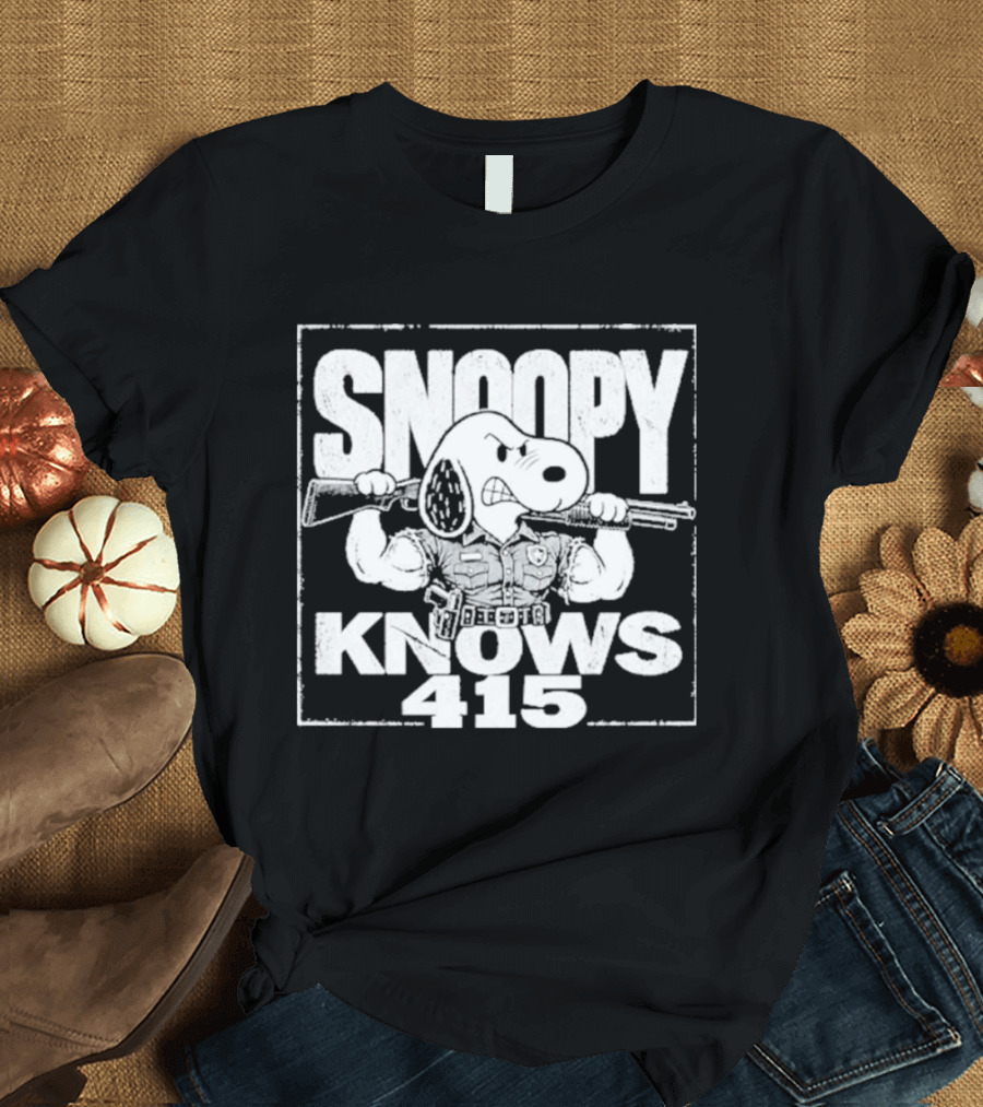 Snoopy Knows 415 Peanuts Police Officer Gun T-Shirt