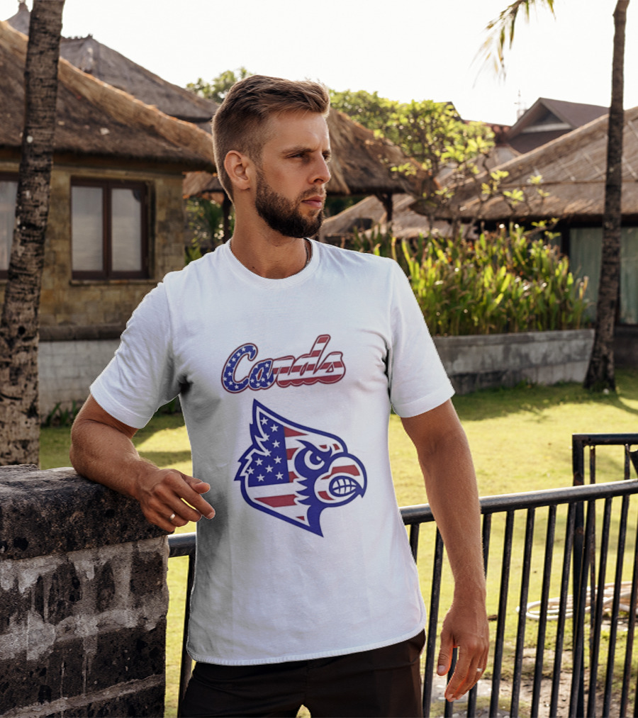 Cards American Flag Cardinal Head Stars Stripes T-Shirt