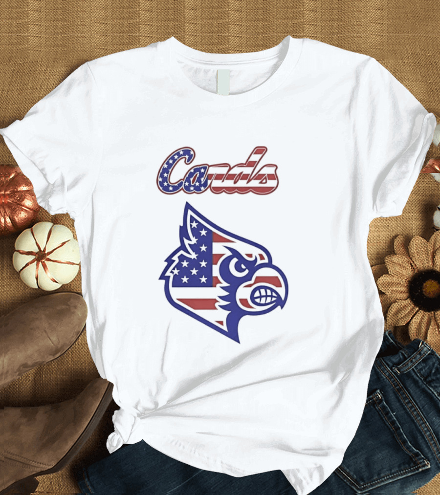 Cards American Flag Cardinal Head Stars Stripes T-Shirt